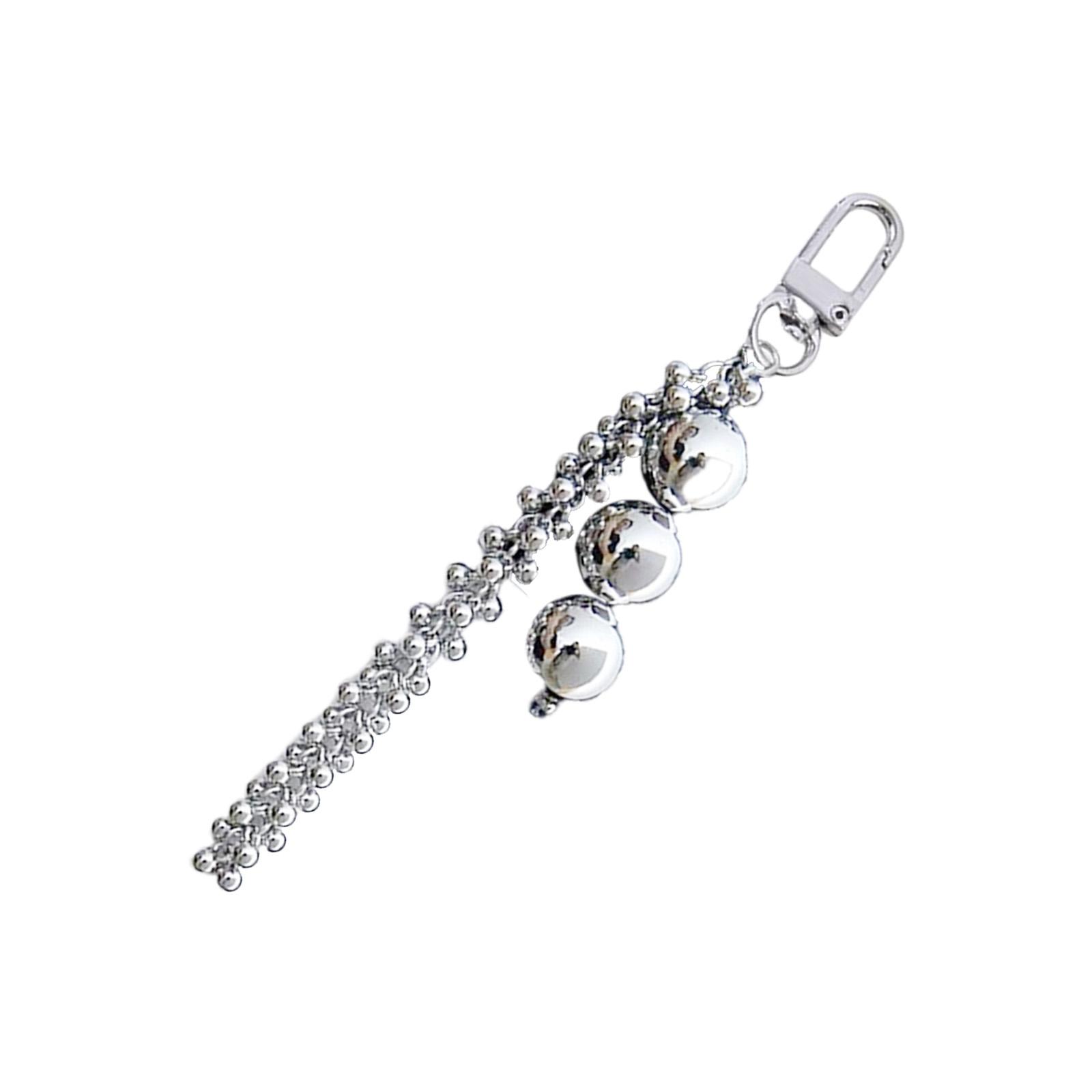 

Стильный брелок с кисточкой для ключей, сумок, рюкзаков, модная акриловая цепочка для телефона с бусинами, декоративный ювелирный аксессуар серебряный