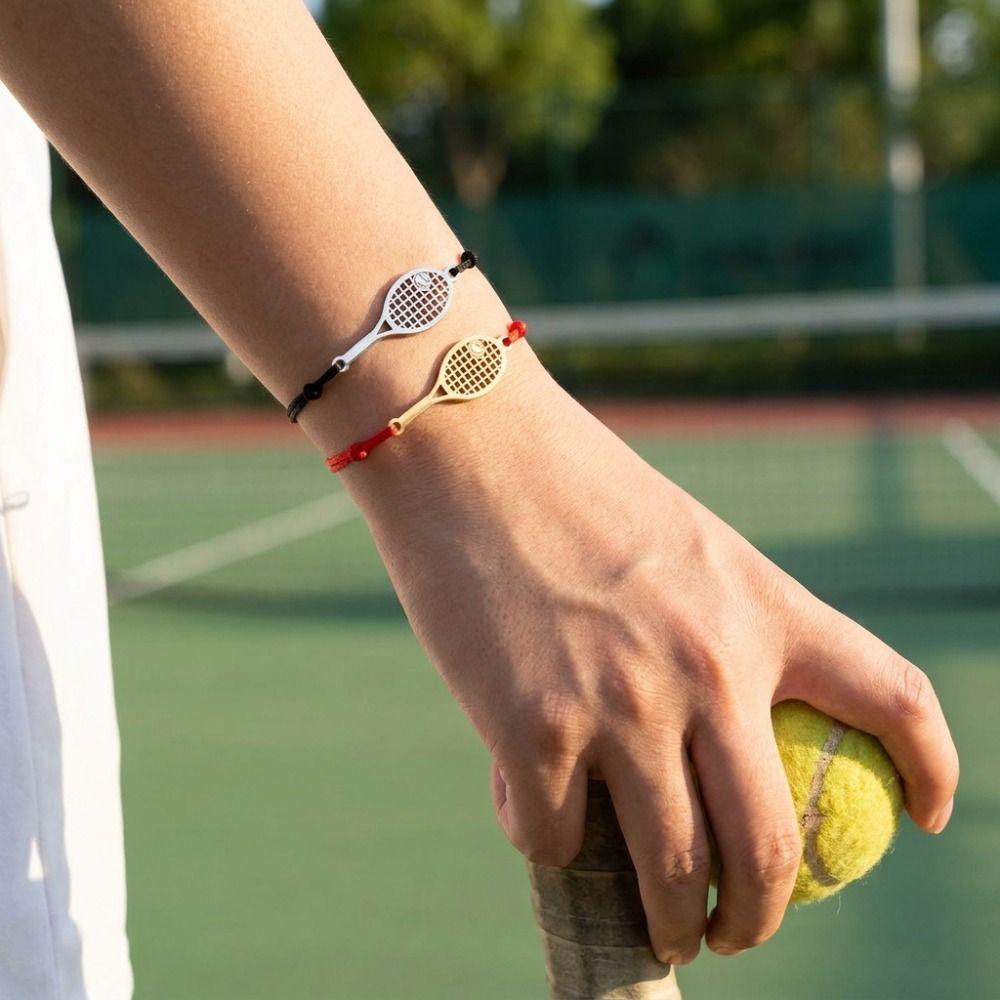 Sport Style Tennis Racket Bracelet Metal Chain Weave Rope Bracelet  Sporty Accessories