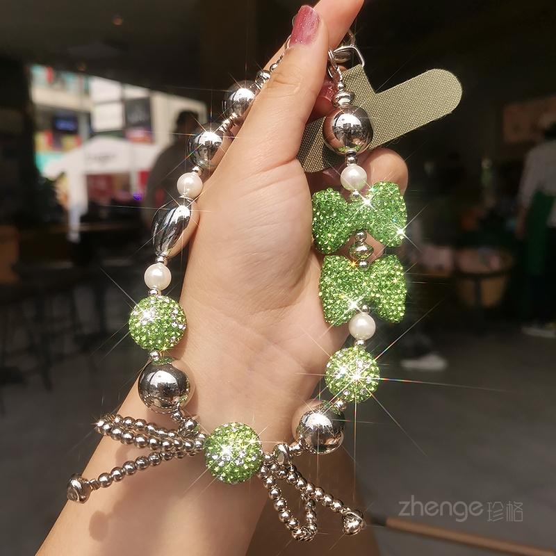 Dense Diamond Bow Beaded Bracelet Hanging Rope Flash Diamond Handheld Wrist Ornament Clip Style Phone Case Phone Strap