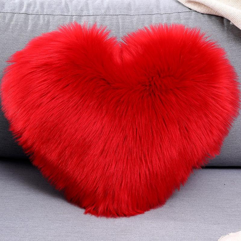 Heart-Shaped Plush Lumbar Pillow with Faux Wool Insert - Sofa & Office Backrest Cushion