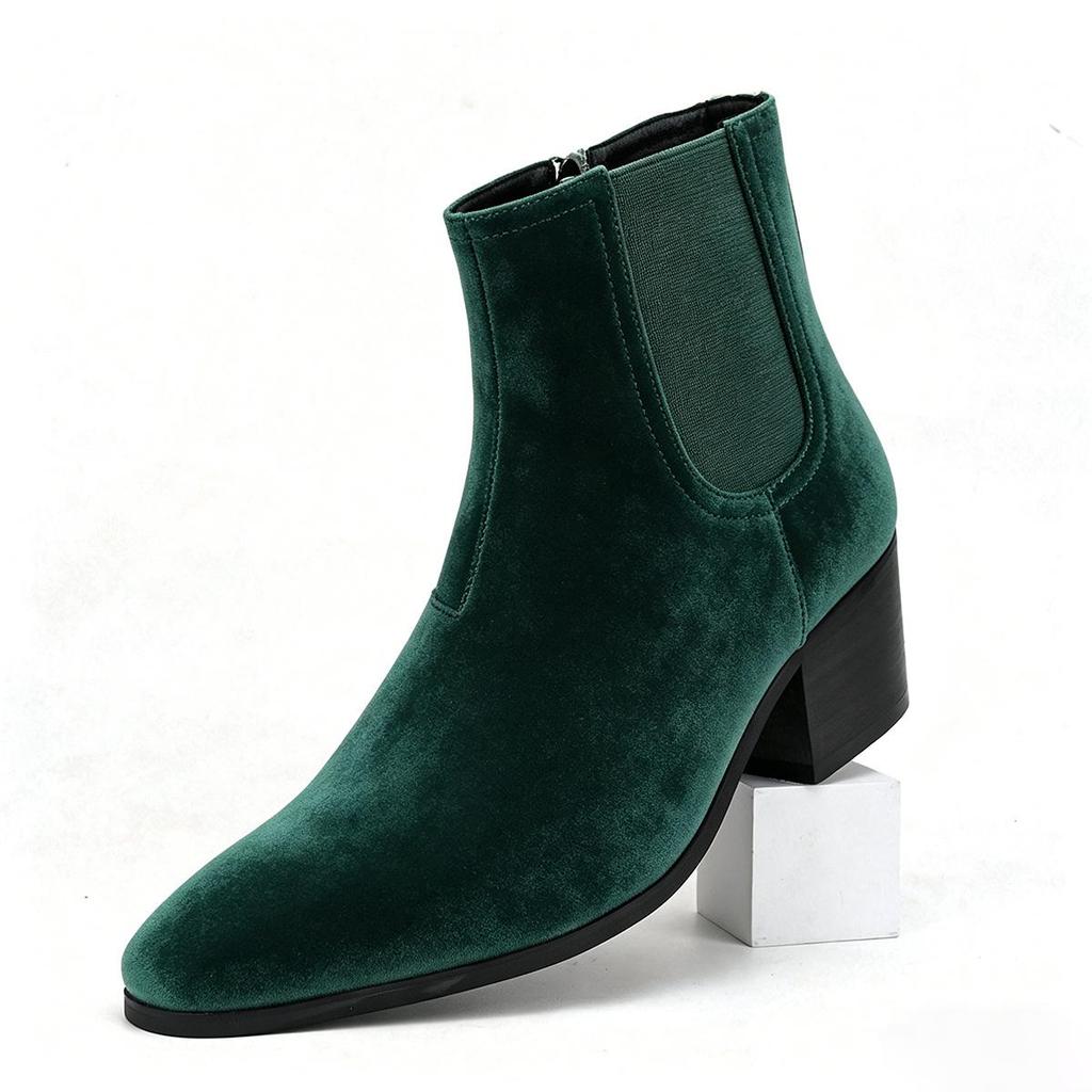 Men's High Heel Chelsea Boots - Autumn/Winter Fashion, Square Toe, Height-Enhancing Short Boots.
