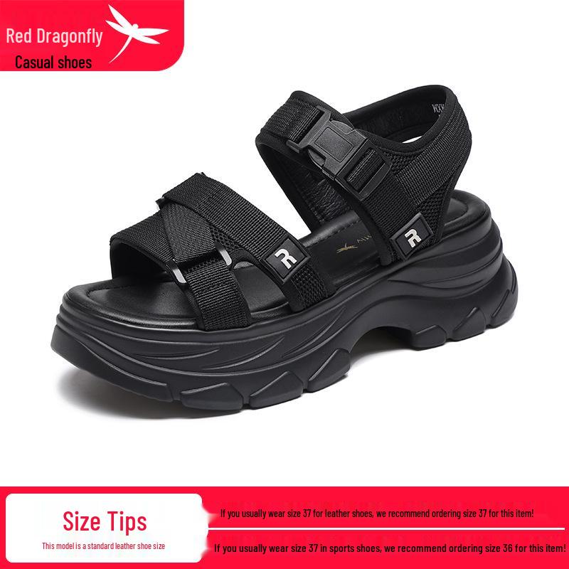 Red Dragonfly Women s Thick-Soled Summer Sports Sandals with Velcro - Platform High-Heeled Outdoor Beach Shoes Size 35