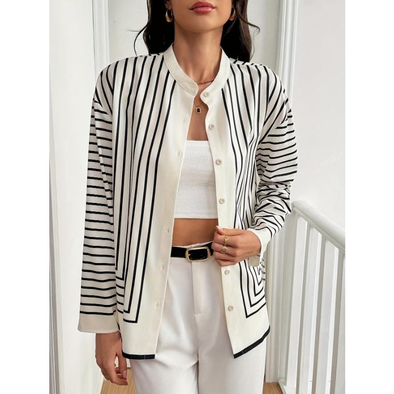 Fashion Cardigan Striped Shirt Autumn and Winter New Women's Long Sleeved Elegant Shirt