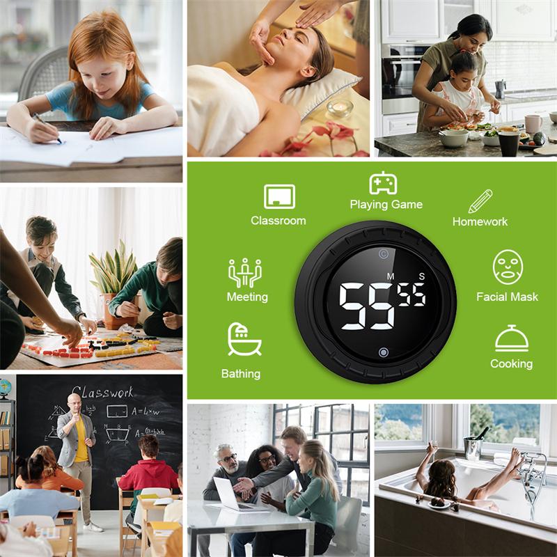 Smart LED Digital Dreh-Einstell-Timer Küche Lebensmittel Kochen Magnetischer Countdown Klassenzimmer Hausaufgaben Fitness Stoppuhr Wecker