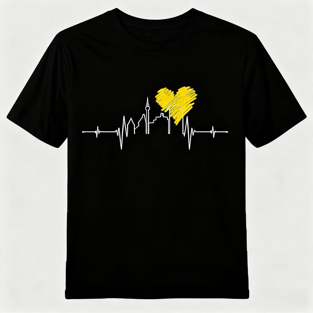 Nowość Koszulka bawełniana z obrazkiem tętna żółte serce styl trendu ulicznego moda casual sportowe luźne topy do noszenia na co dzień