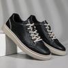 Spring 2024 Trendy Men's Breathable Leather Board Shoes - Comfortable, Hollow Design for Work and Casual Wear in White.