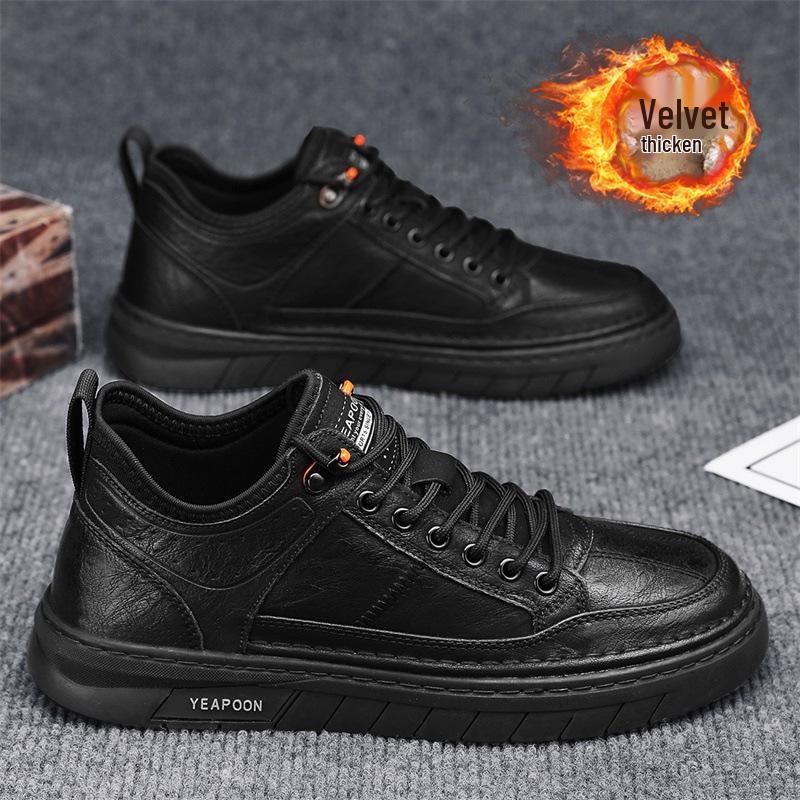 

Men s Versatile Black Leather Winter Shoes - Soft Sole, Wear-Resistant, Non-Slip Casual/Skate Design 41