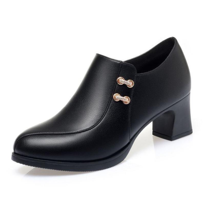 Single Shoes with Soft Leather Soles and Soft Leather Uppers, Women's Shoes with Thick Heels, Leather Shoes