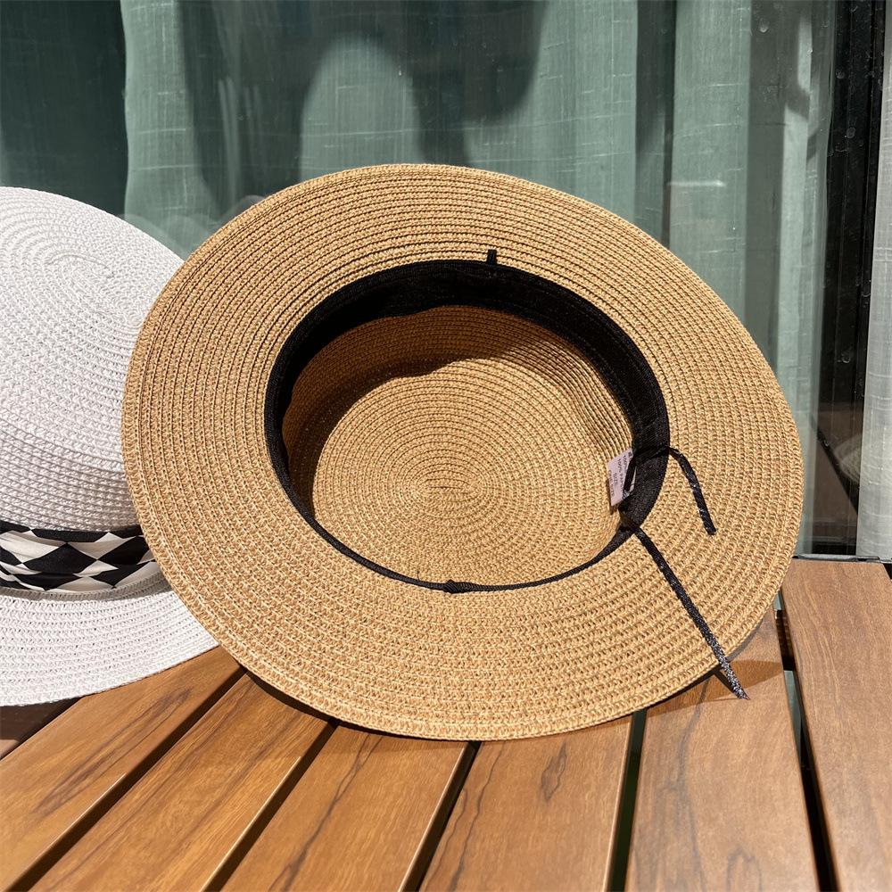 Hat Women's Summer Vacation Rhombus Top Hat British Vintage Sunshade Sunscreen Seaside Beach Straw Hat