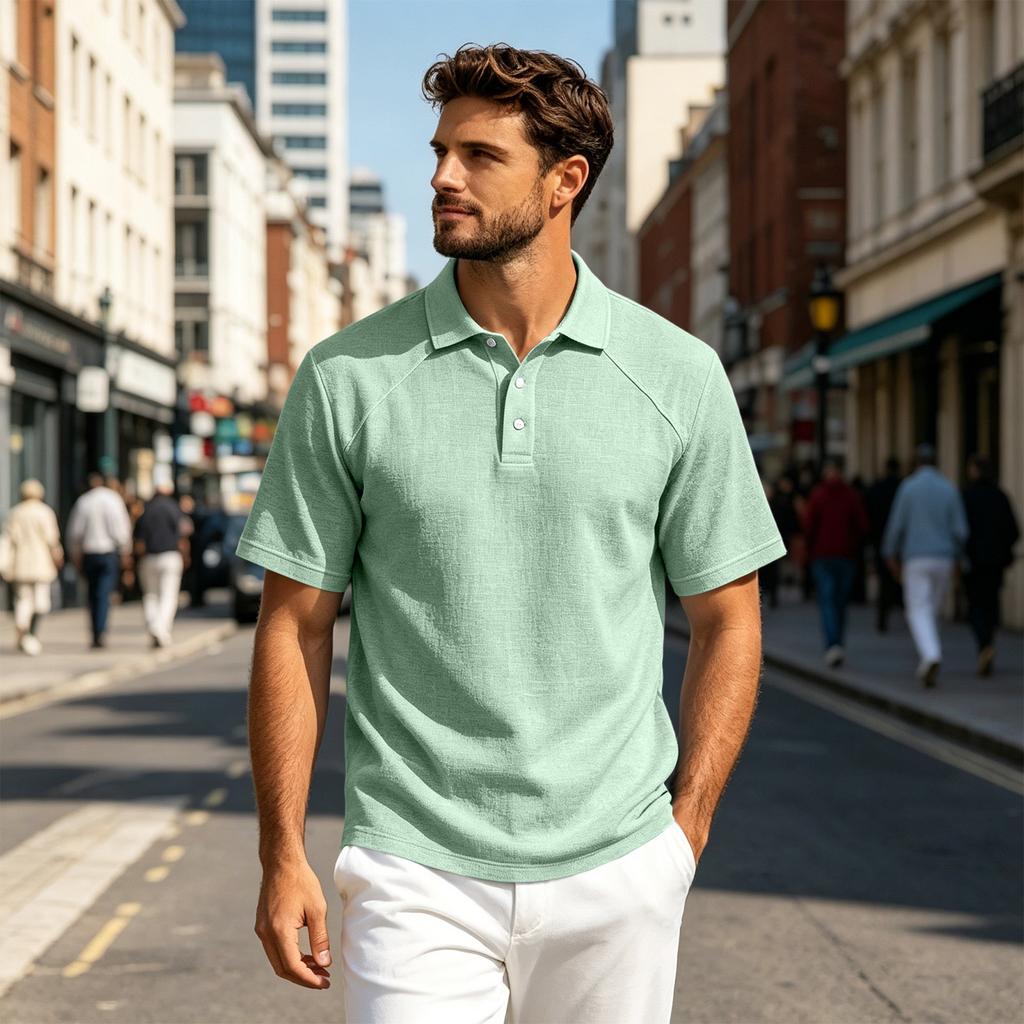 Mens Polo Shirts Short Sleeve Lightweight Cotton Linen Collared Casual Dress Shirts for Men Golf Polos for Men
