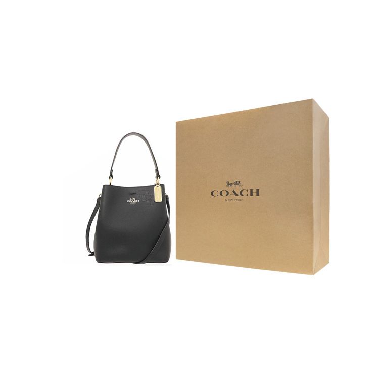 Coach Città 21 Classica Borsa a Secchiello in Pelle Monocolore Chiusura a Bottone Automatico Borse da Donna Nero 1011-IMLON
