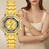 Relógio de Pulso Octogonal de Diamante para Mulheres Pulseira de Aço Inoxidável de Luxo Relógio de Quartzo Moda Strass Relógio de Pulso Feminino para Vestir