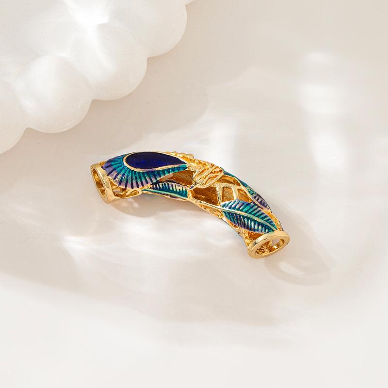 Cloisonné Style Blue Enamel DIY Jewelry Tube Pendant - Chinese Zinc Alloy