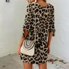 Celmia Summer Casual Women's Loose Mini Dress Leopard Print Short Sleeve Plus Size