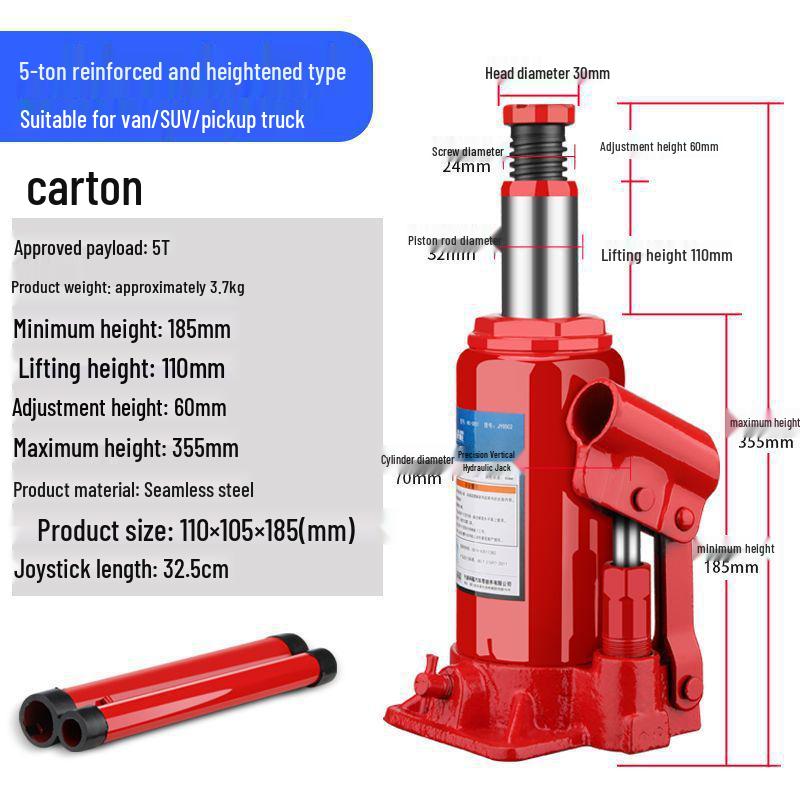 2-Ton Vertical Hydraulic Bottle Jack for Small Cars, Off-road SUVs, and Vans