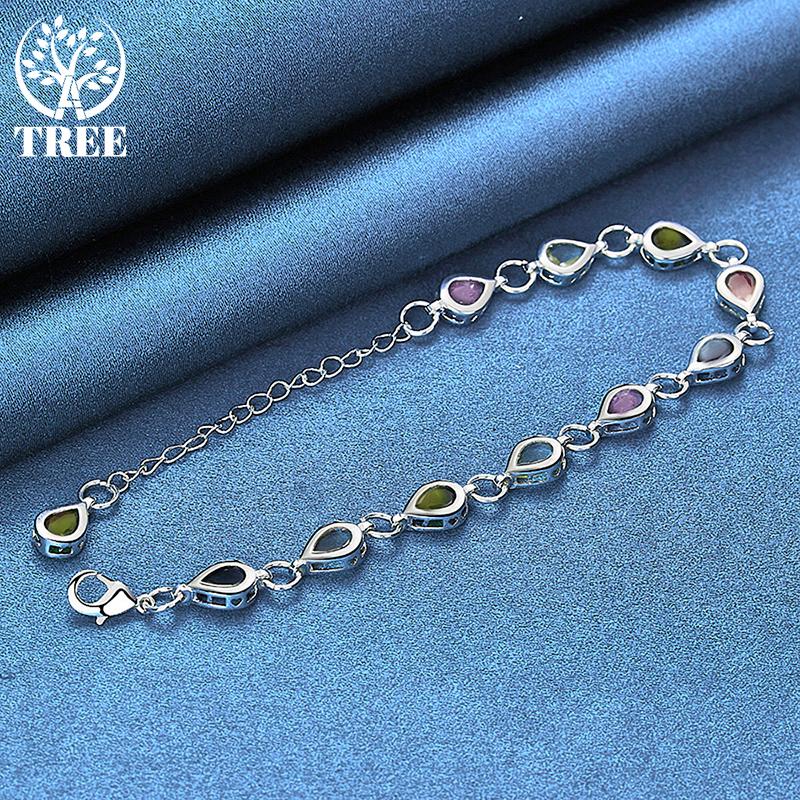 925 Sterling Silver Water Drop Colored AAA Zircon Bracelet Jewelry