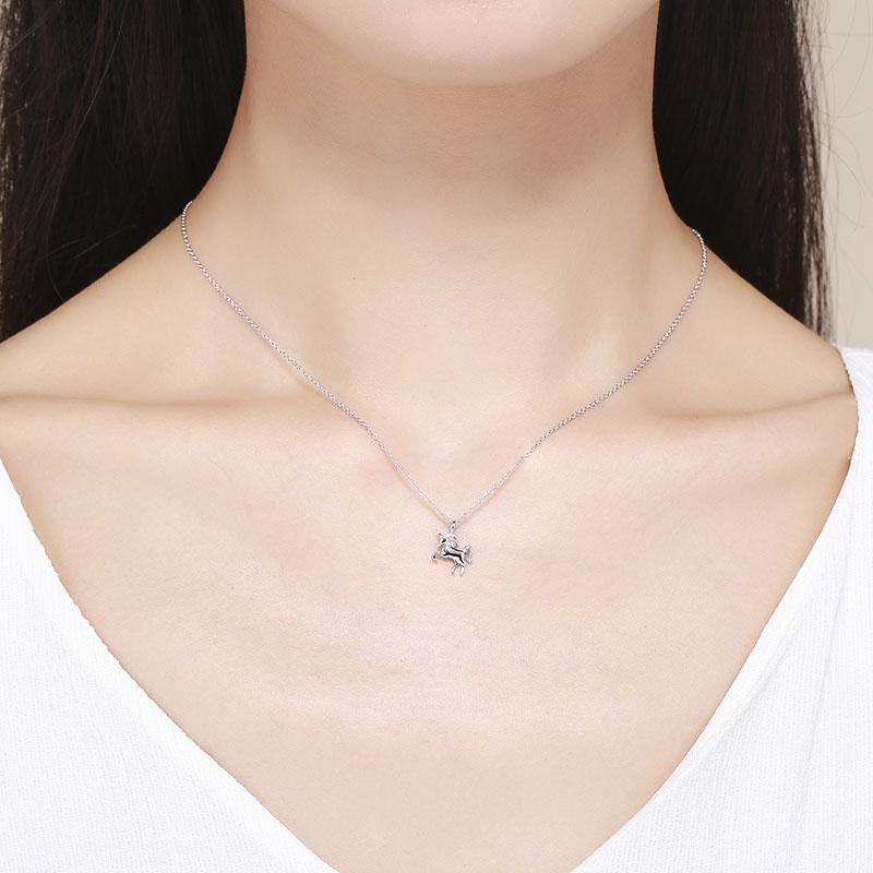 Cute Small 925 Sterling Silver Horse Charm Pendant Choker Necklace For Women Girls Fashion Jewelry Adjustable Cross Chain 45Cm