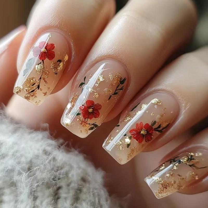 Aufdrücknägel French Tip Quadratische Nagelspitzen Falschnagel mit Designs Künstlicher Acrylnagel Vollabdeckung Acryl-Falschnagel