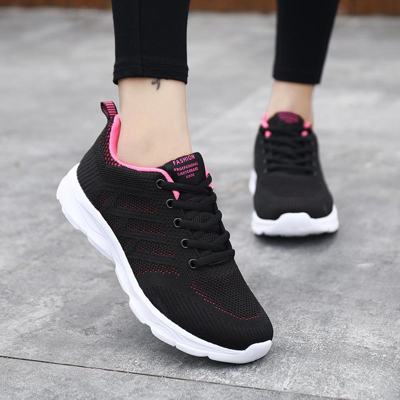 Jinjiang Women's Shoes Spring and Summer Mesh Breathable Sports Shoes Lightweight Student Running Shoes Women's Black Casual Travel Shoes