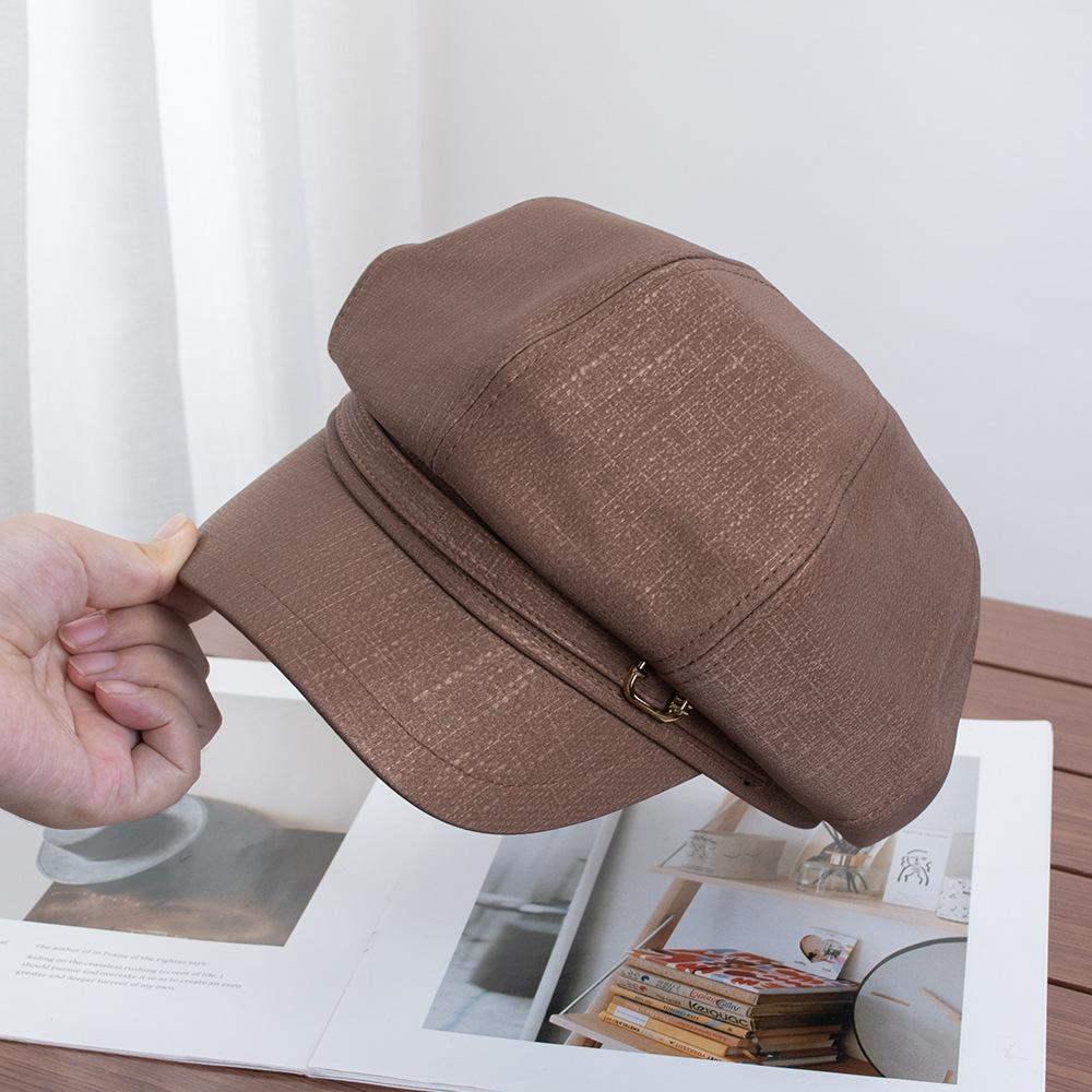 British Style Metal Buckle PU Octagonal Hat Children's Retro Trend Beret Showing Face Small Fashion Versatile Newsboy Hat