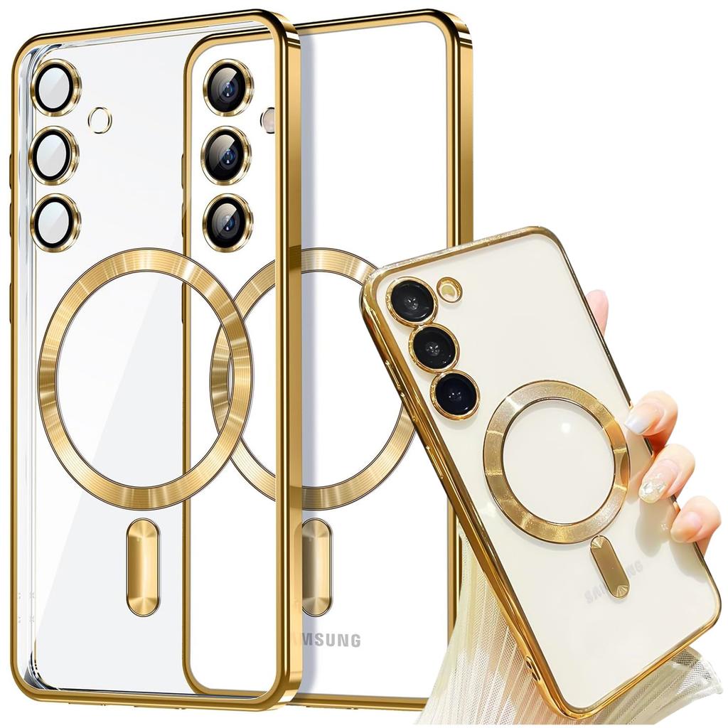 Etui Do Samsung Galaxy S24 Mag Safe Glamour Case Ring Obudowa Ochrona Aparatów Alogy Złote Przezroczyste