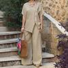 Women's Striped Short Sleeve 2 Piece Outfits Summer Crew Neck Top And Long Pants Matching Lounge Sets with Pockets