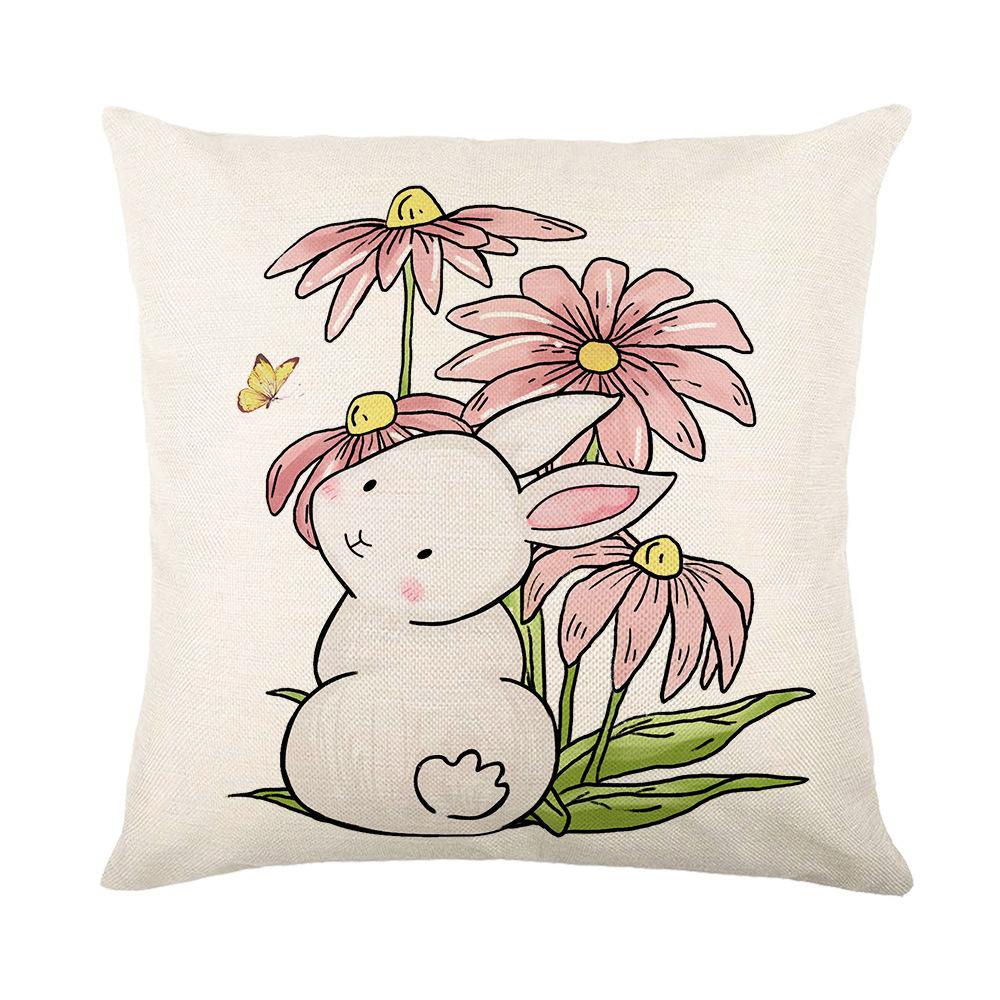 Pink Easter Pillow Cover Simple Letter Rabbit Home Fabric Sofa Pillow Cushion Cover
