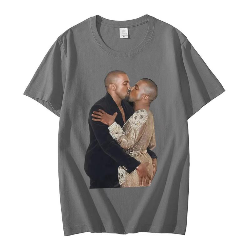 Rapper Kanye West Kissing T Shirt Retro Graphic T Shirts Cotton Tshirt Omari West Fans Lovers Unisex Women Hip Hop Oversized Tees
