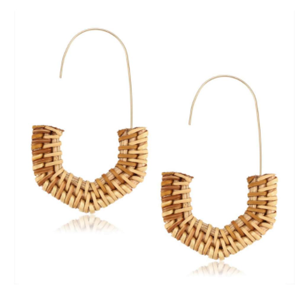 

1 пара ротанговых серег Легкие Геометрические Ручной работы Изысканные Модные Соломенные Плетеные Привлекательный Уникальный Дизайн для Девушки Женщины