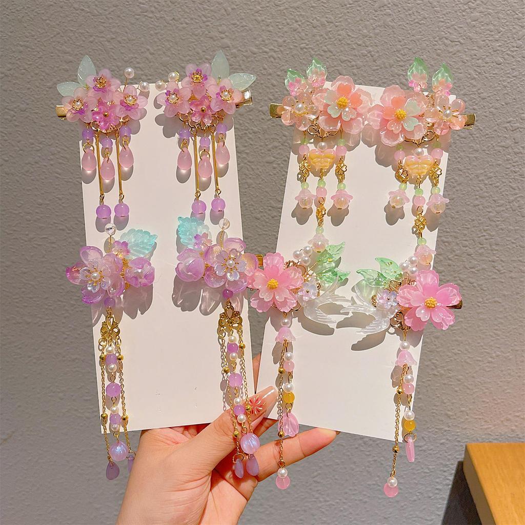 Chinese Style Tassel Hair Accessories for Girls - Hanfu Flower Pendant Headdress & Hair Clips