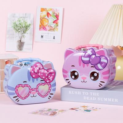 Easy To Use Cartoon Cat Piggy Bank With Lock Cute Children Saving Box Cat Design Coin Deposit Box Collecting Box