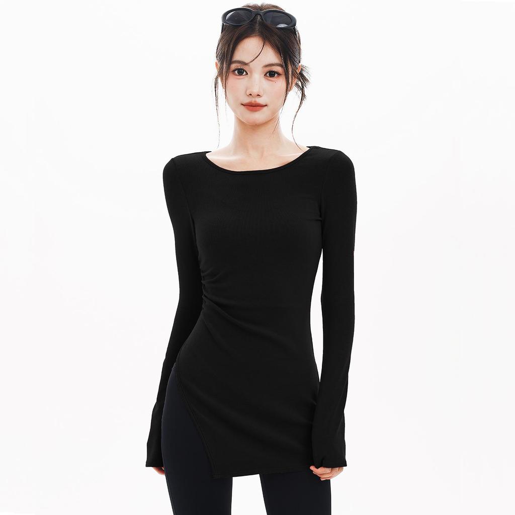 Run Kaka Purple Mid-Length Slit Long Sleeve Yoga Top