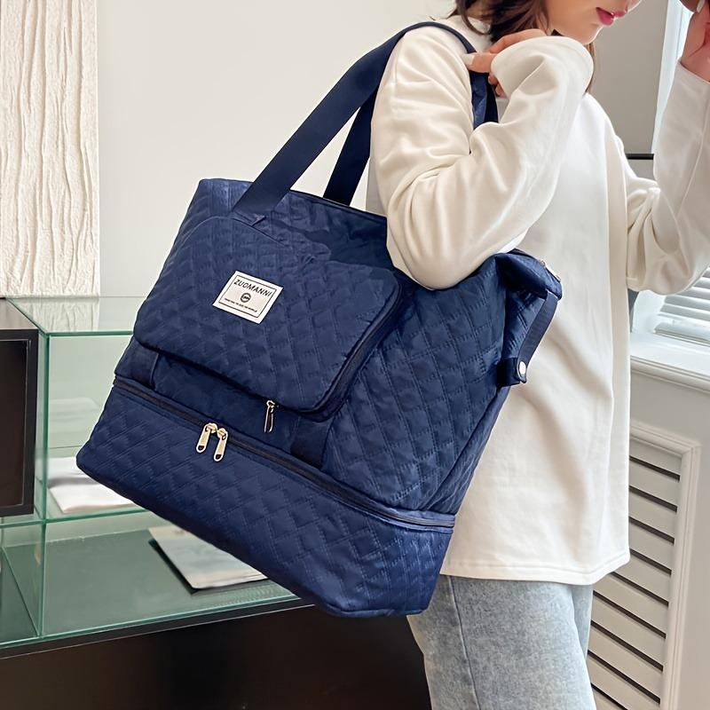 Foldable Travel Bag with Wet/Dry Separation, Quilted Design, Large Capacity, Multiple Compartments, Zipper Closure