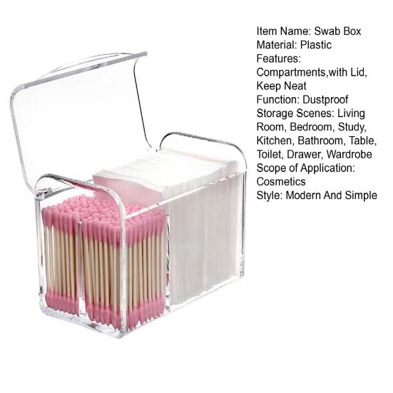 Transparent Swab Box Stylish 3-Grid Acrylic Cotton Swab Holder with Lid Keep Neat Dustproof Storage Solution for Q-tips And Jewelry