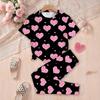 Girls' Round Neck Short-sleeved Home Wear T-shirt Summer Style Children's Love Printed Trousers Suit
