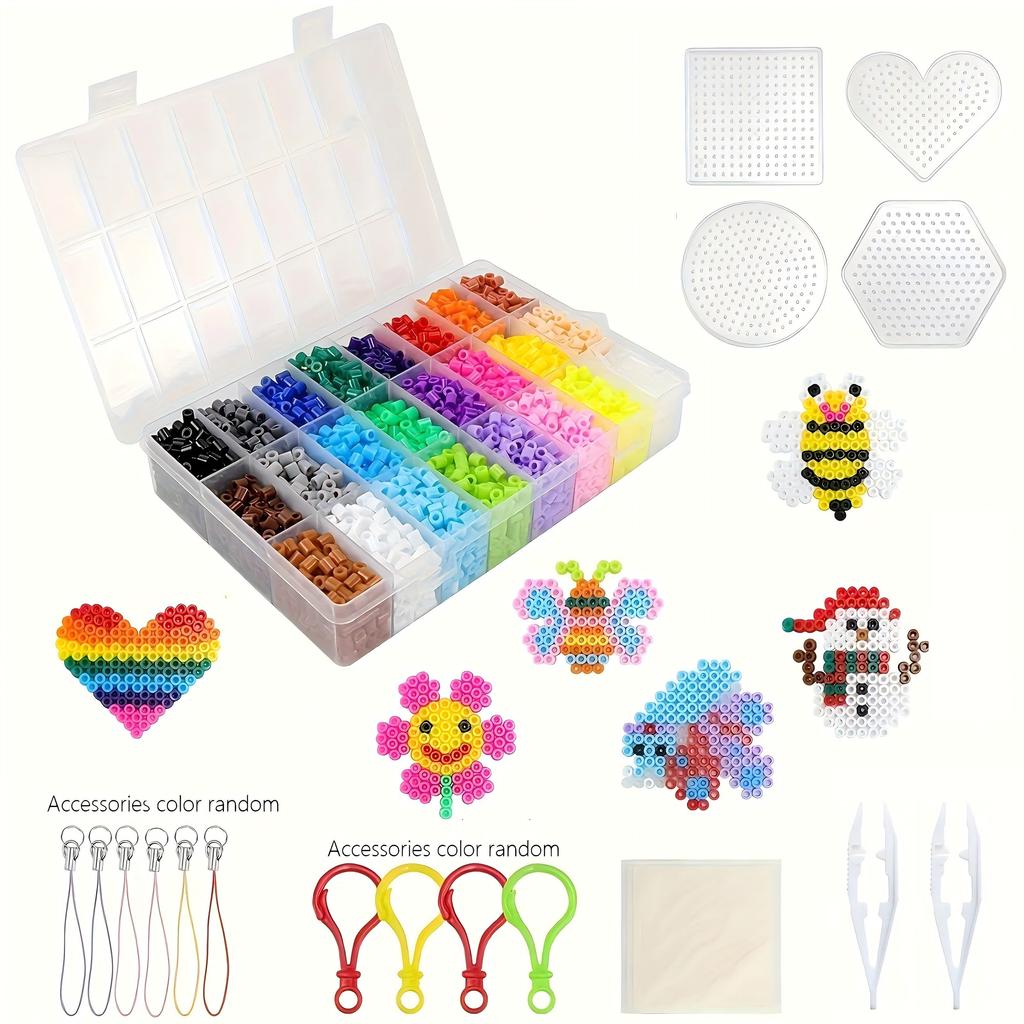 1 Pack 24 Colors Rainbow Ironing Beads Pegboard Set, 5mm 6300Pcs Hama Beads Pixel Puzzle for Birthday and DIY Toys for Children