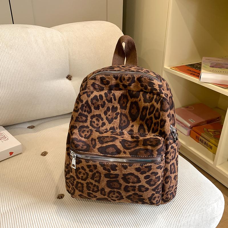Schoolbag Leopard Print Women's Backpack 1011 Spring New Versatile Student Schoolbag Large Capacity Mini Outdoor Travel Backpack