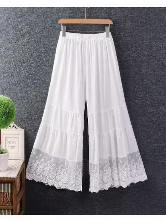 Chiffon Wide-Leg Lace Patchwork Pants - Women's Summer Qipao Style