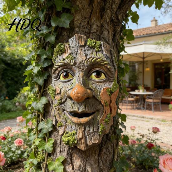 Tree Trunk Decoration Face Garden Statue Whimsical Man Hugger Eco-friendly Decor Sculpture for Outdoor Yard Planter Pot Wall Art