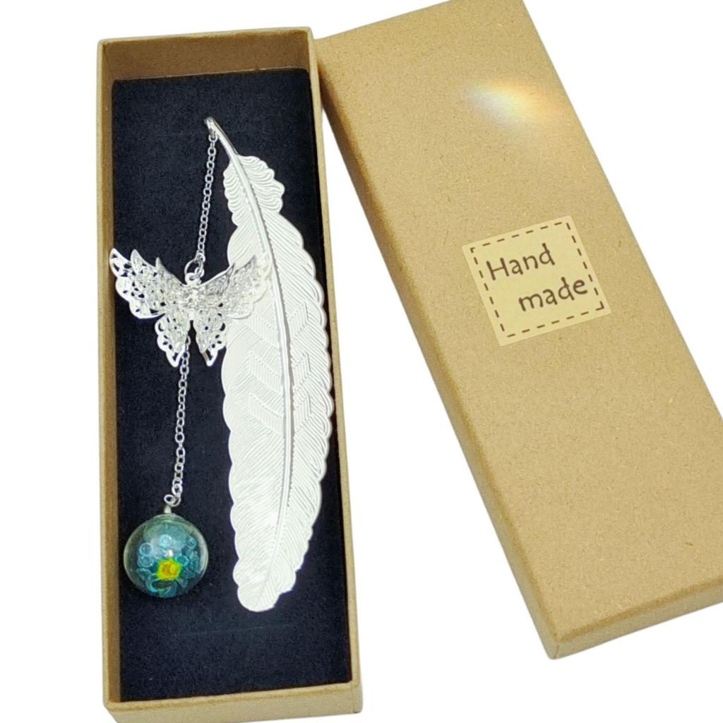 Chinese Style Dried Flower Bookmark with Feather, Metal Butterfly & Tassel - Ideal Teacher's Day Gift