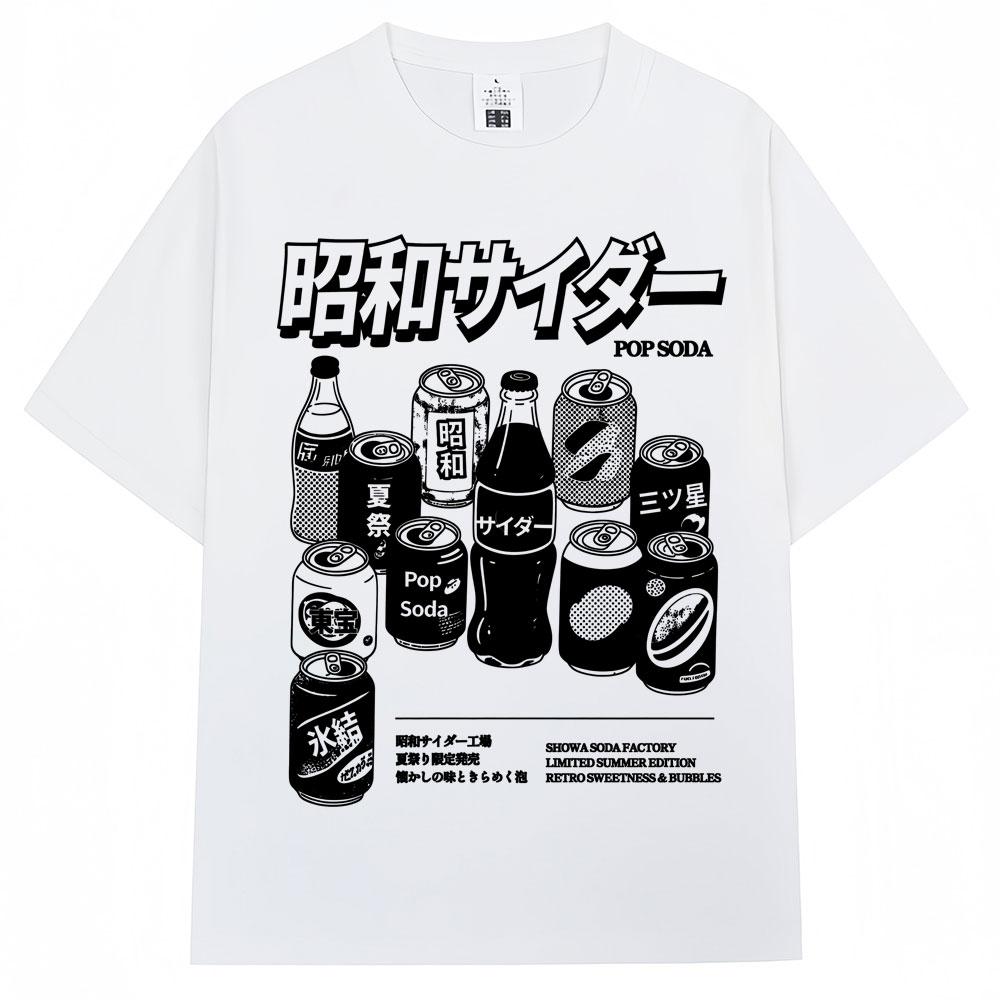 2026 Summer New Japanese Style Soda Design Tshirt High Quality Fashion Casual Breathable Mens Tshirt with Round Neck Print