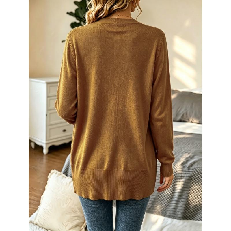 Women S Mid Length Long Sleeve Knit Cardigan Single Breasted Daily Outerwear