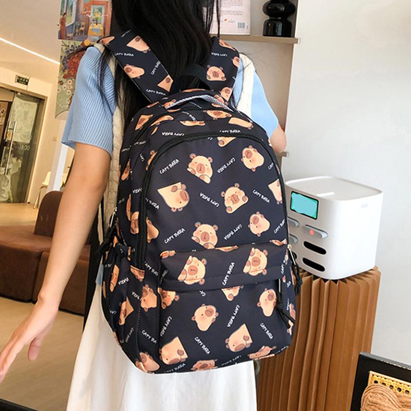 Large Capacity Lightweight Backpack Cartoon Capybara School Bag Student Schoolbag Adjustable Straps Backpack Gifts