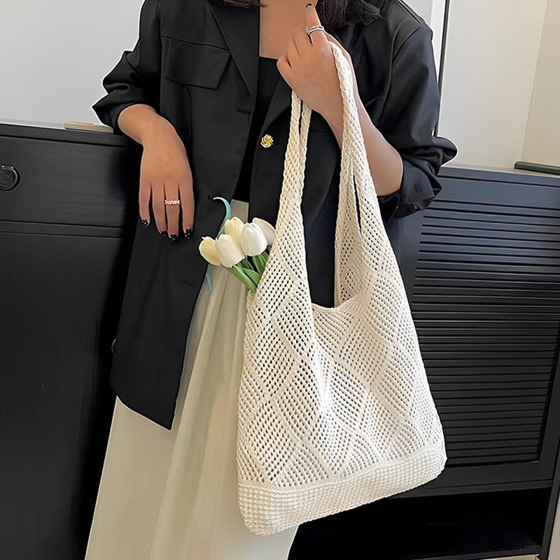 Handgestrickte Handtasche mit großer Kapazität, gestrickte Schulter-Einkaufstasche