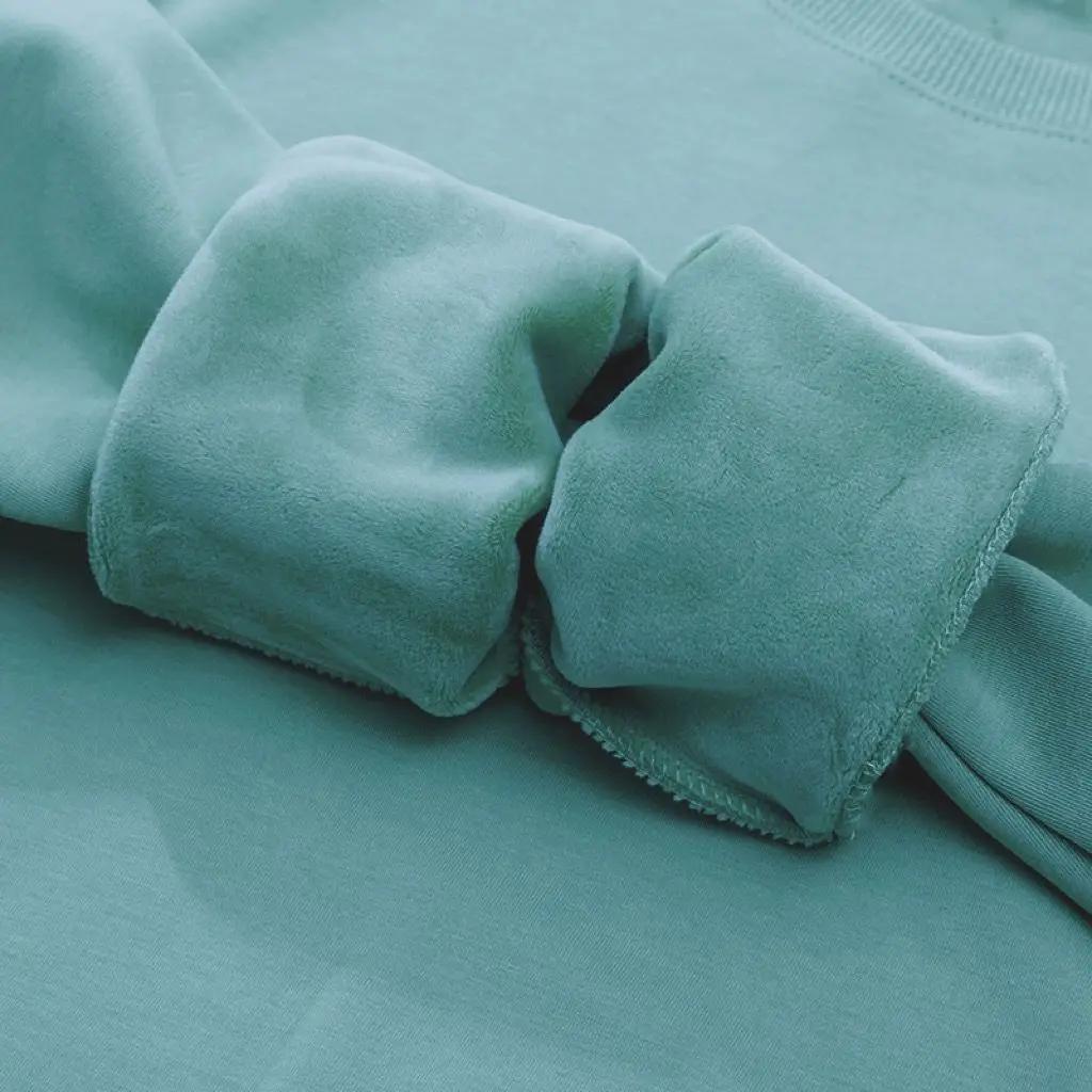 Pure Cotton Plush Thickened Sweatshirt Thin Plush Heavyweight Solid Round Neck Sweater Autumn Winter Warm Sweater