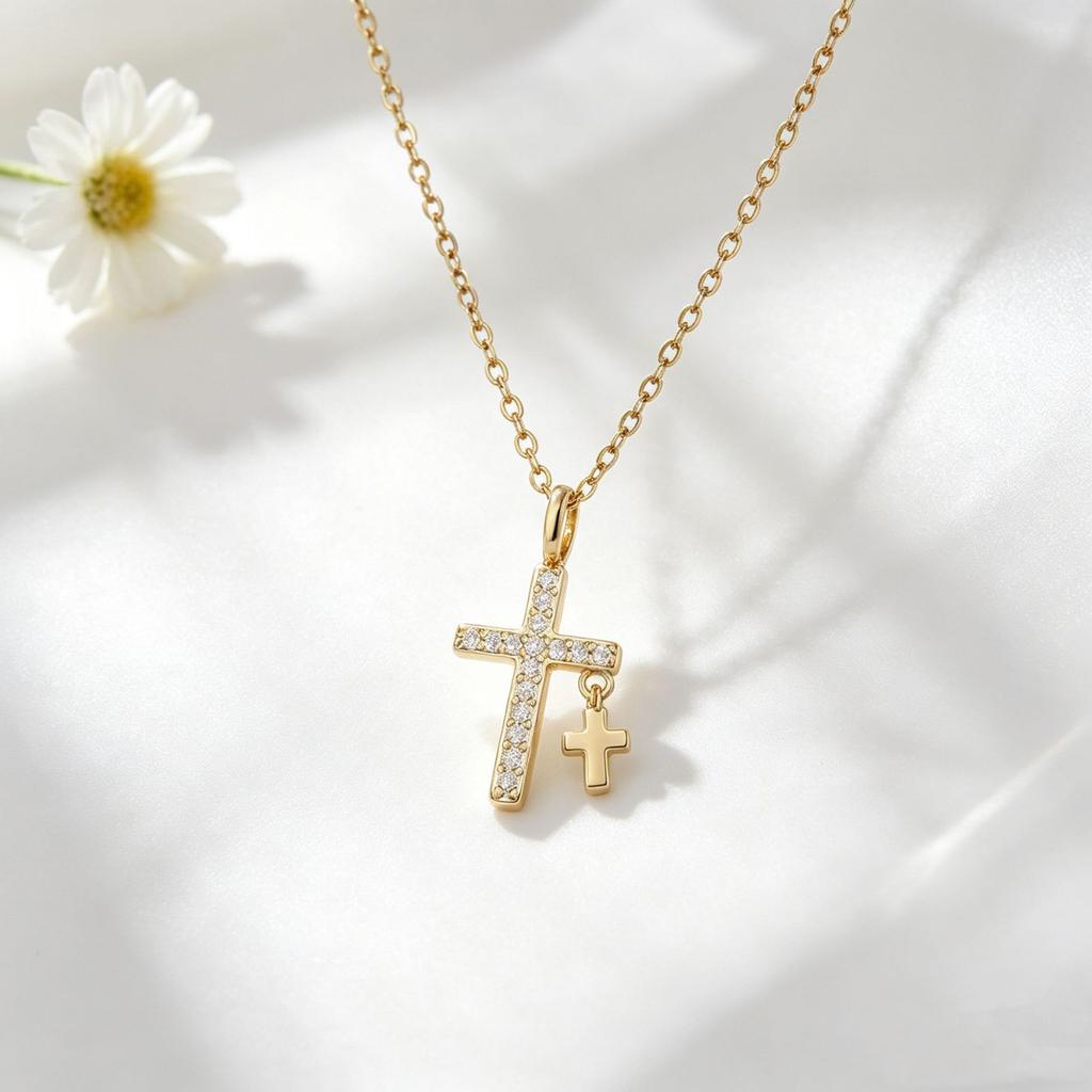 European and American Niche Cross Necklace Pendant Female, Simple Copper Plated 18k Color-preserving Zirconium Pendant Jewelry
