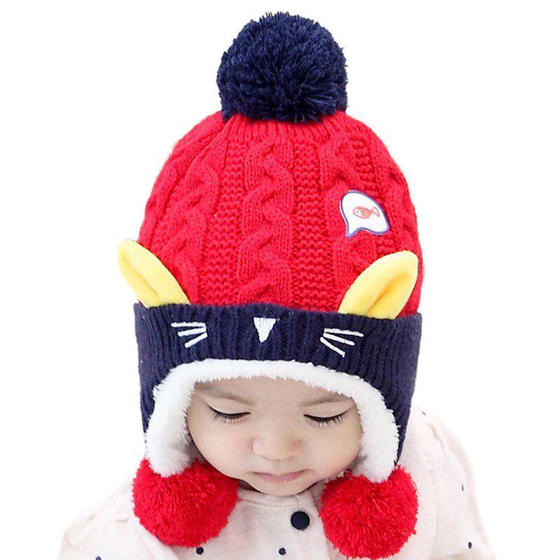 Iarnă Copii mici Bebeluși Băieți Fete Desene animate tricotat șapci cu minge Copii Headwrap drăguț ureche de pisică șapcă pentru sugari