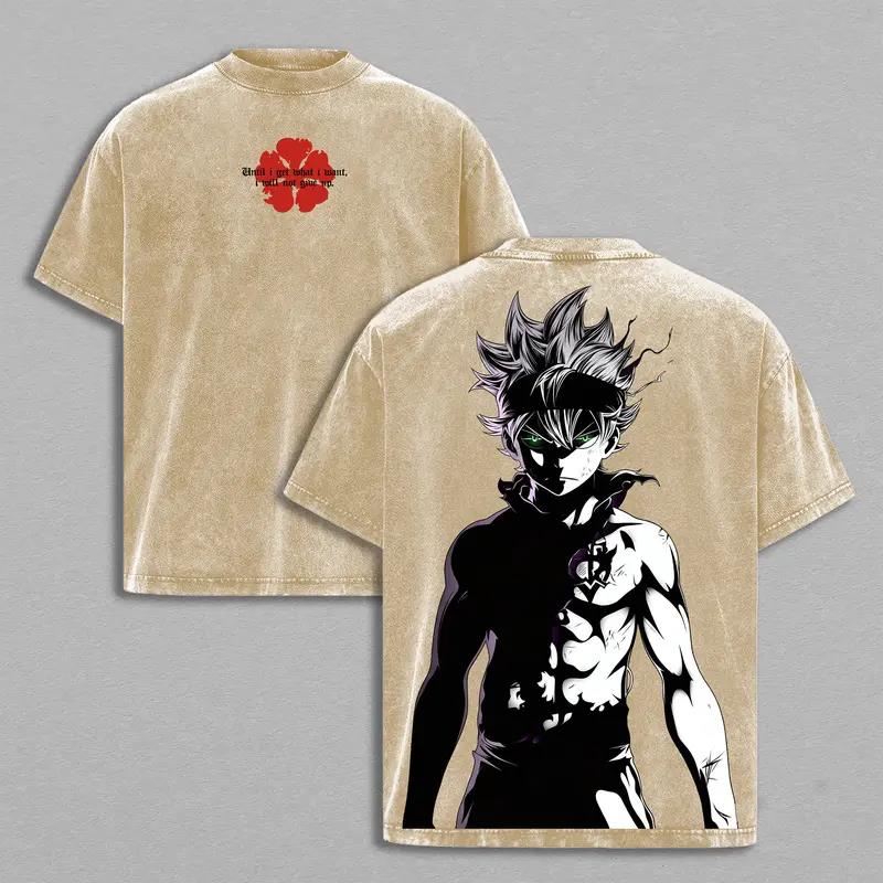 Black Clover Asta Graphic T-shirt Manga Print Vintage Washed Oversized T Shirt Men Women Clothing Cotton Short Sleeve Tee Top
