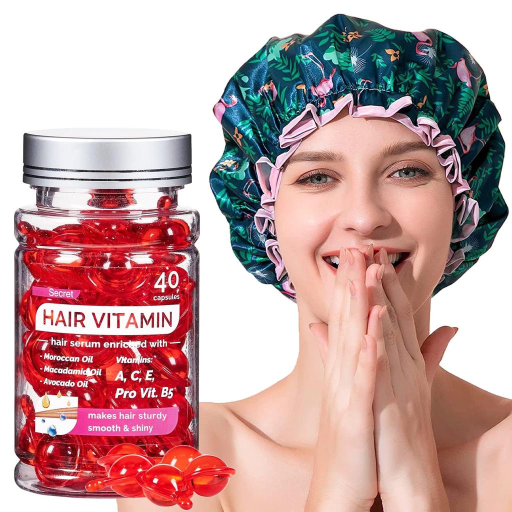 Hair Vitamin Serum Capsules Moroccan Oil Macadamia Avocado Oil No Wash Hair Care Anti Frizz Smooth Shine 40pcs