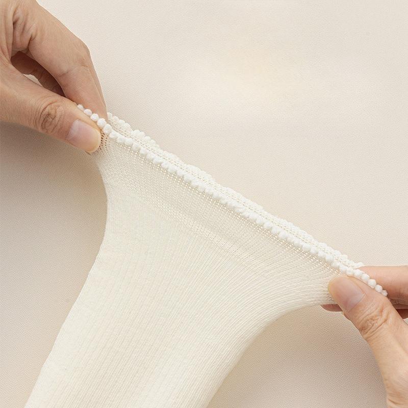 Women's Mid-calf Socks, Boneless Pile Socks, Black Ear-trimmed Solid-color Cotton Socks, Sweat-absorbing and Breathable Long Socks